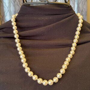Vintage Faux Pearl Necklace – Individually Knotted – 17” Strand - Locking Clasp